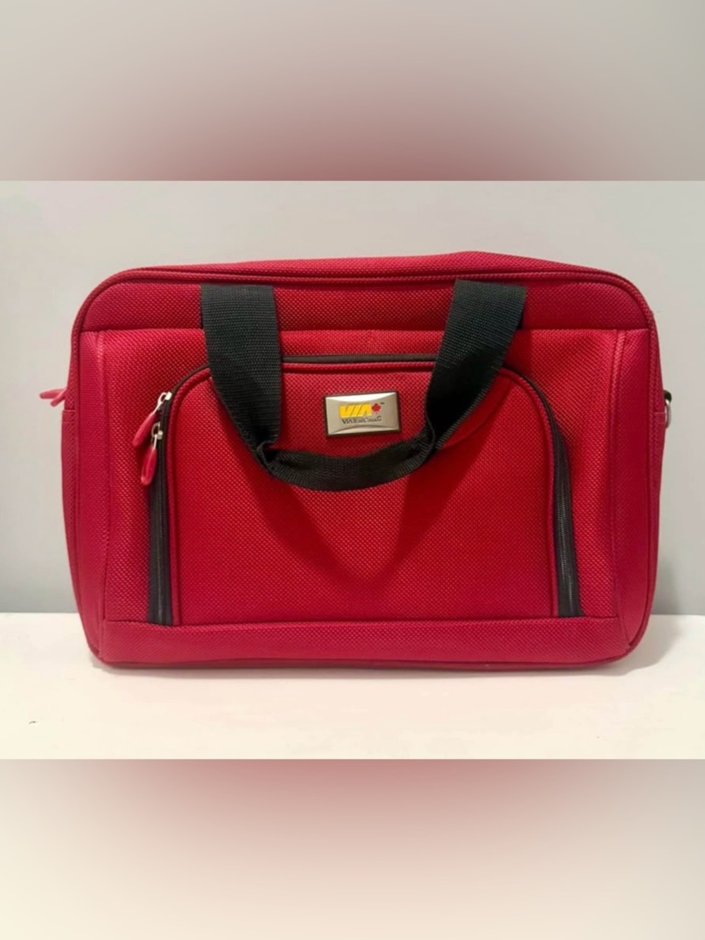 Red Canvas VIA RAIL Travel Tote Shoulder Handbag Laptop Bag